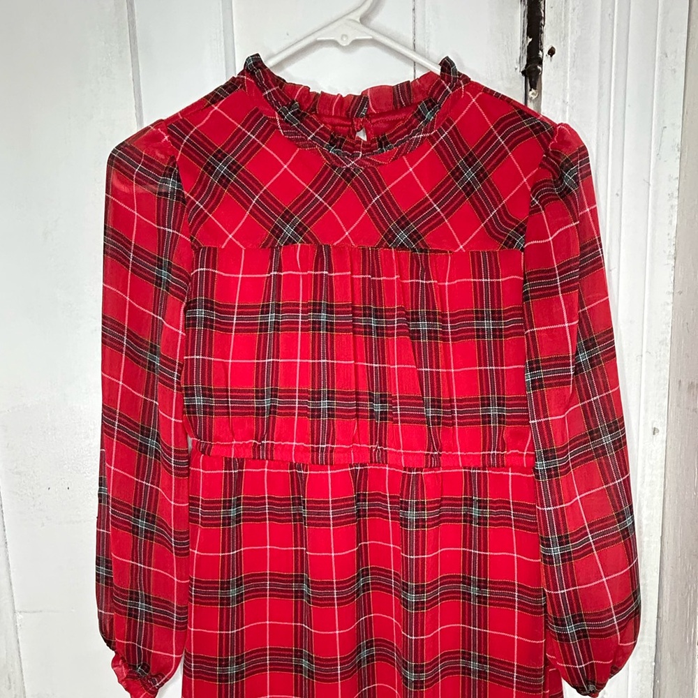 Girls long sleeve plaid holiday dress